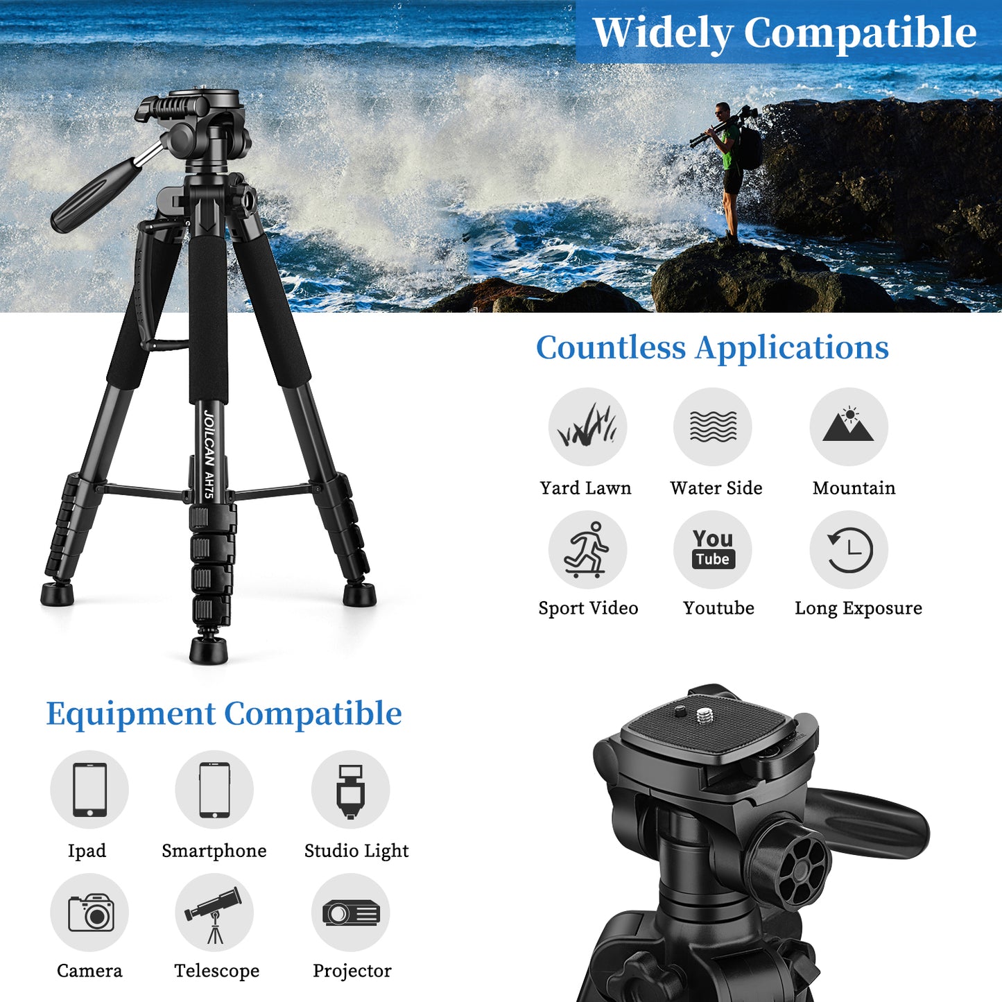 JOILCAN Camera Tripod for Canon Nikon, 74