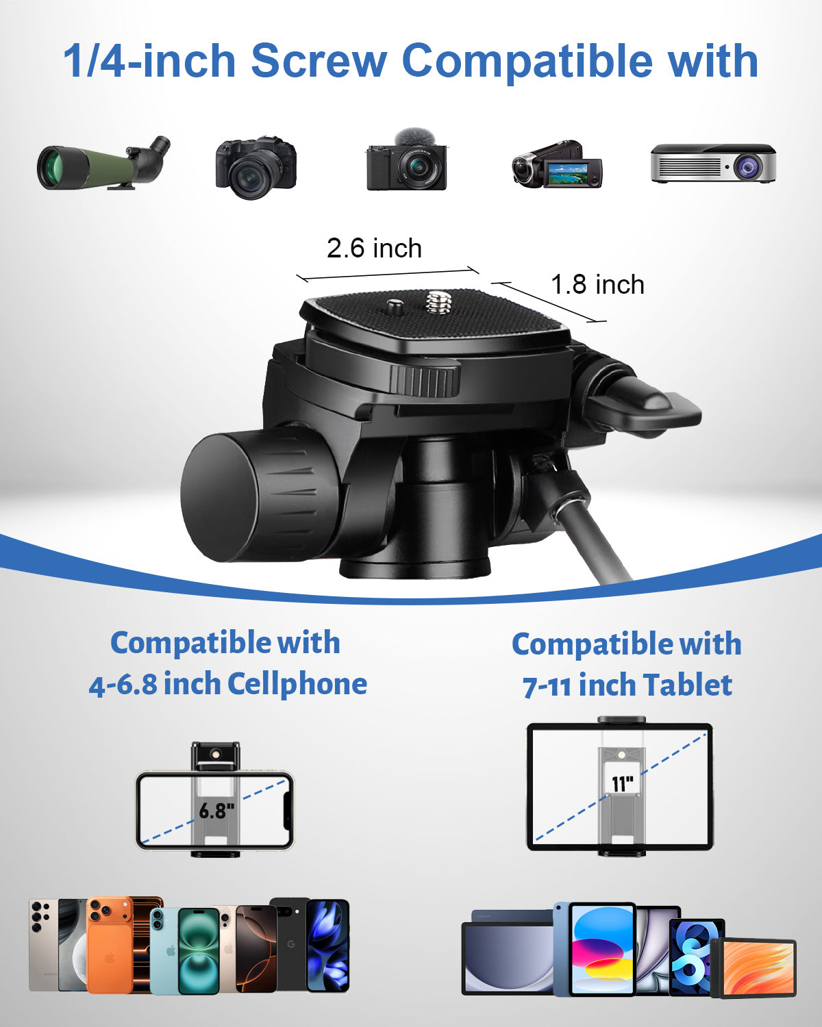 JOILCAN 67" Phone iPad Tripod, Professional Camera Tripod Stand for Tablet iPhone with 2-in-1 Holder & Carry Bag, Extendable Travel Tripod for Cellphone Camera Video Recording Live Stream Vlogging(us)