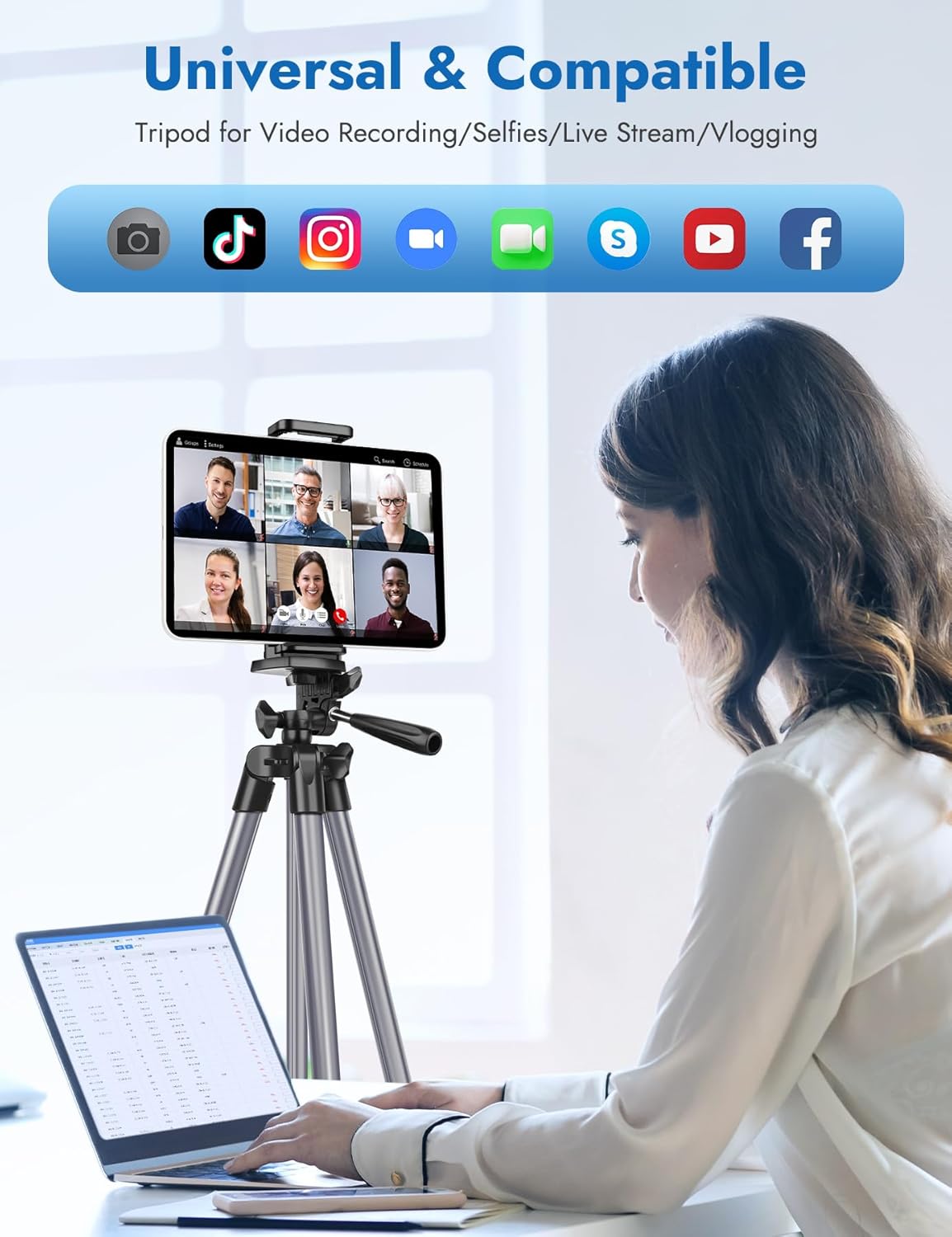 JOILCAN 67" Tripods Camera Tripod, Phone Tablet Tripod for Video Recording Vlog Photo with Remote Carry Bag, Aluminum Lightweight Travel Tripods(US)