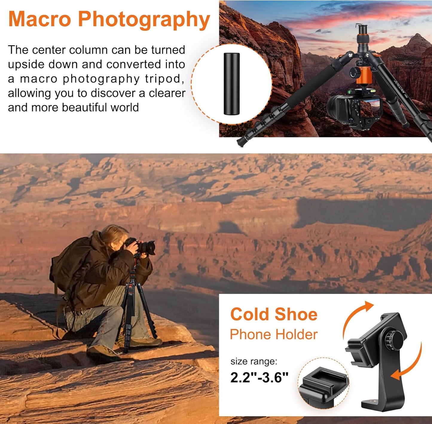 JOILCAN Tripod for Camera, 81" Aluminum Camera Tripod Stand, 83" DSLR Tripods & Monopods, Heavy Duty Travel Tripod for Binoculars Spotting Scope Telescope, Max Load 35lb(US）