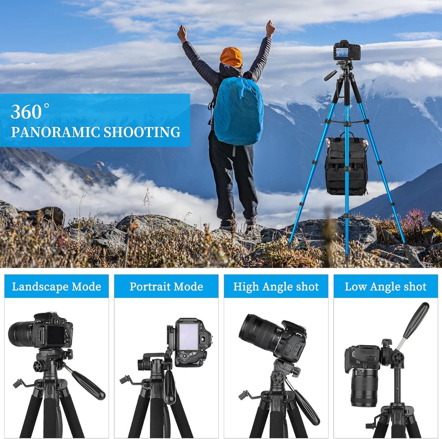 JOILCAN Tripod Camera Tripods, 74" Tripod for Camera Cell Phone Video Recording, Heavy Duty Tall Camera Tripod Stand, Professional Travel DSLR Tripods Compatible with Canon iPhone, Max Load 15 LB (US)