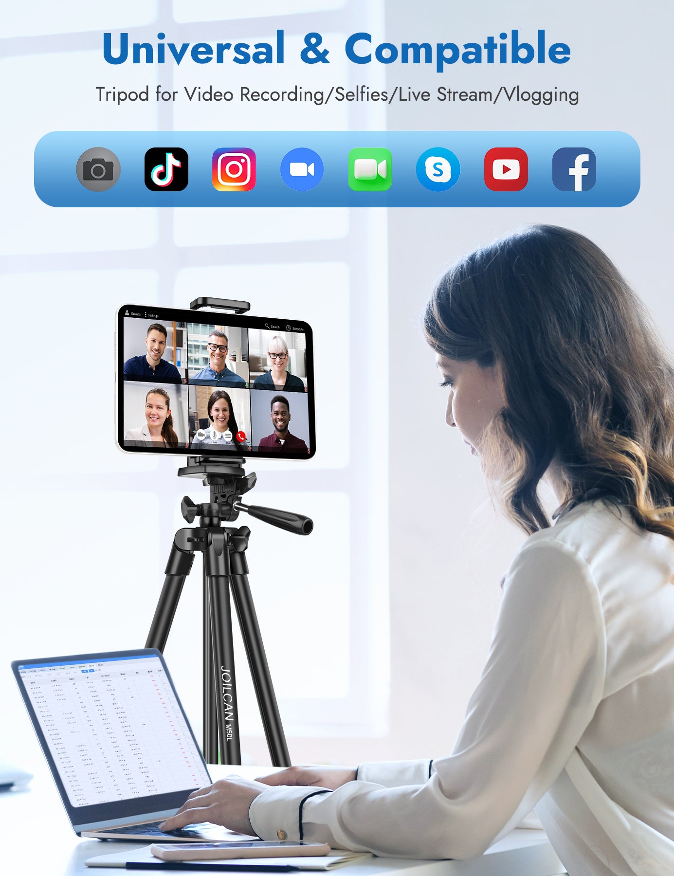 JOILCAN 67" Tripods Camera Tripod, Phone Tablet Tripod for Video Recording Vlog Photo with Remote Carry Bag, Aluminum Lightweight Travel Tripods(US)