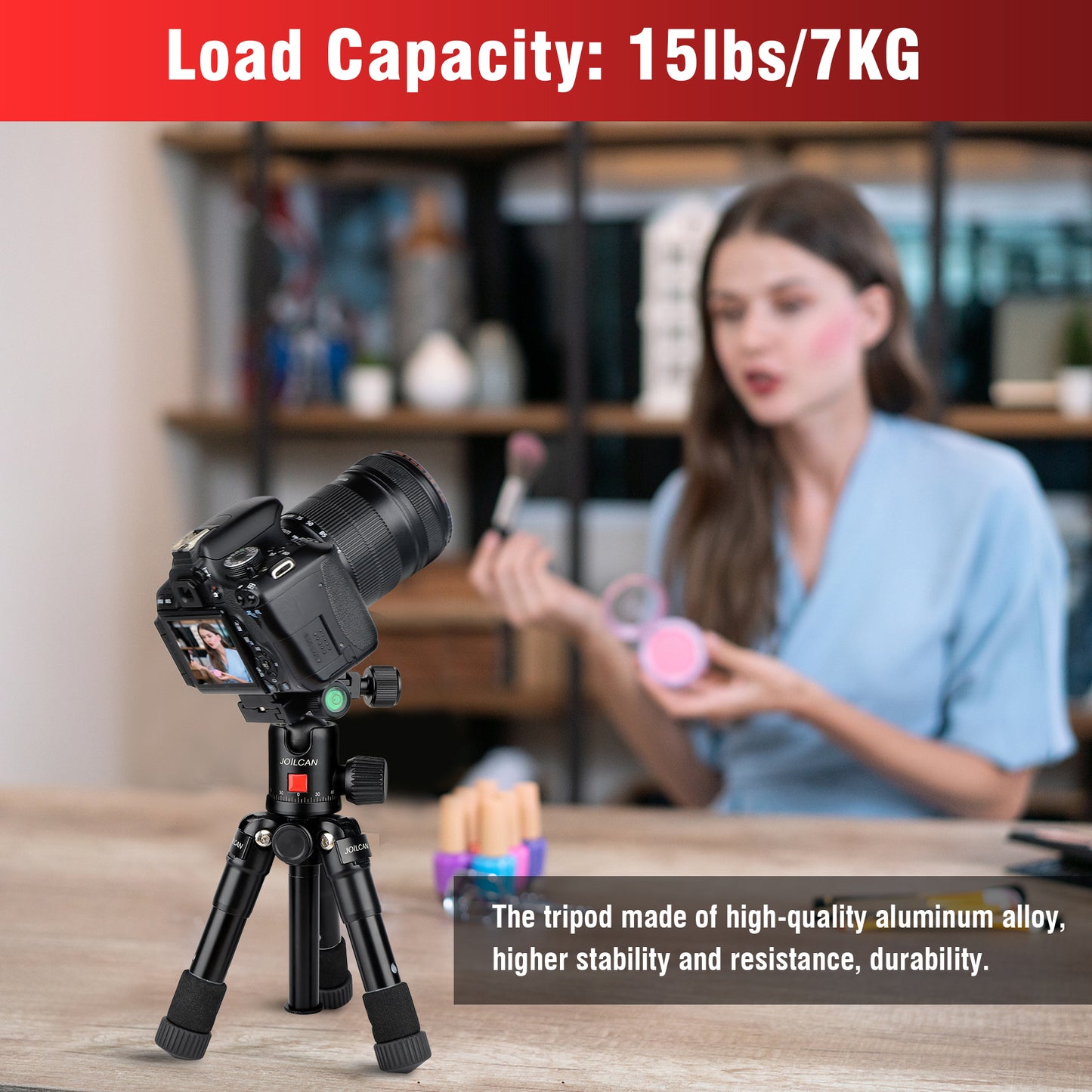 JOILCAN Mini Tripod for Camera, 21" Aluminum Desktop Tripod with 360° Ball Head, Portable Travel Tripods for DSLR Phone Projector, Load up to 15lb(US）