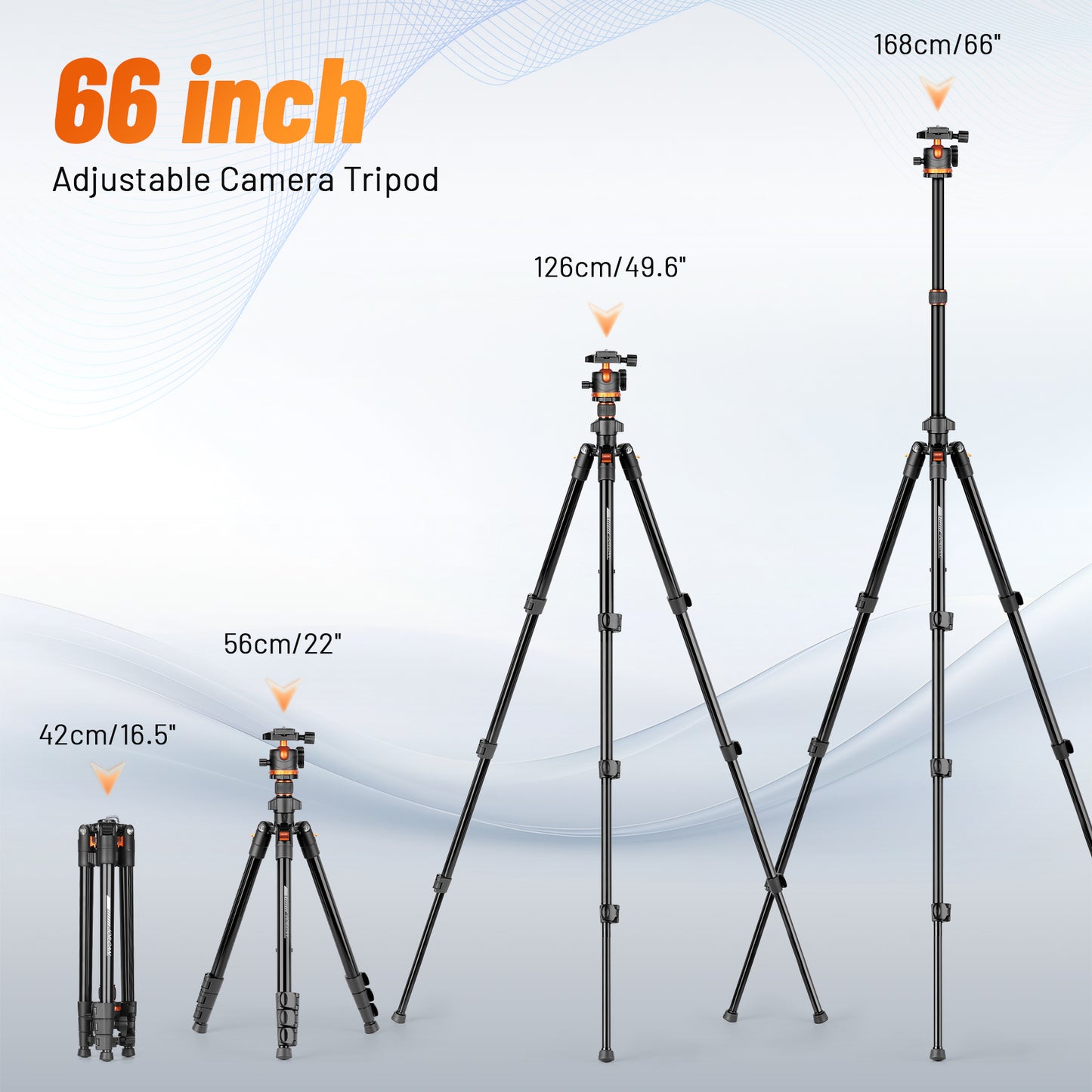 JOILCAN 66" Camera Tripod, Travel Tripod for Camera with 360° Ball Head & Phone Holder, Lightweight Compact Tripod for DSLR/Smartphone Photography, Max Load 22lbs（US）