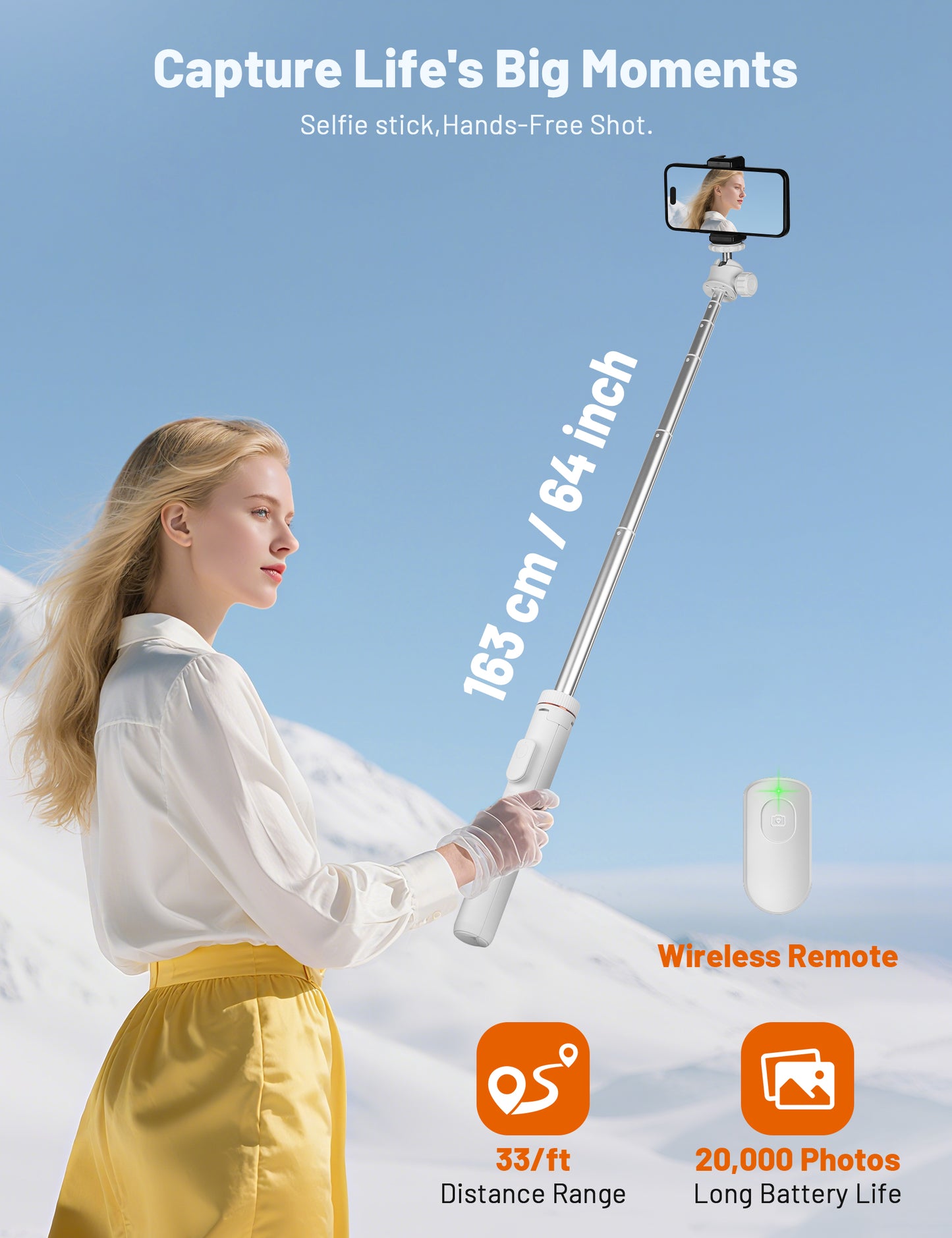 JOILCAN Tripod for iPhone & Camera, 64" Selfie Stick with 360° Ball Head Remote & Phone Holder, Extendable Portable Phone Tripod Stand for Travel Vlog Compatible with Canon Sony DLSR DJI(US)