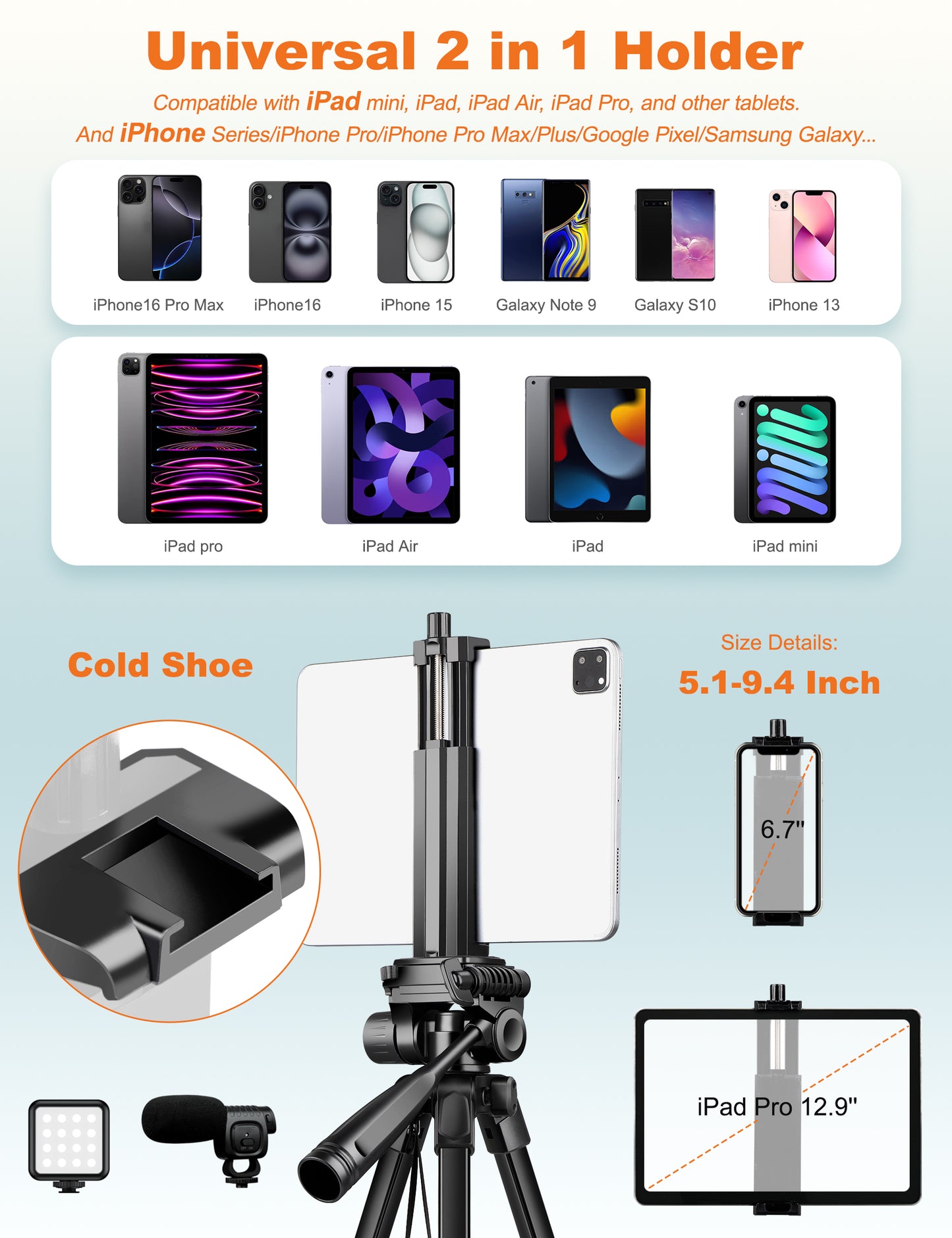 JOILCAN Phone Tripod Stand, 68" Tripod for iPad iPhone Tablet with Remote Universal Holder Carry Bag, Travel Aluminum Tripod for Video Recording Photos Vlogging Compatible with iPad Pro iPhone Camera(US)