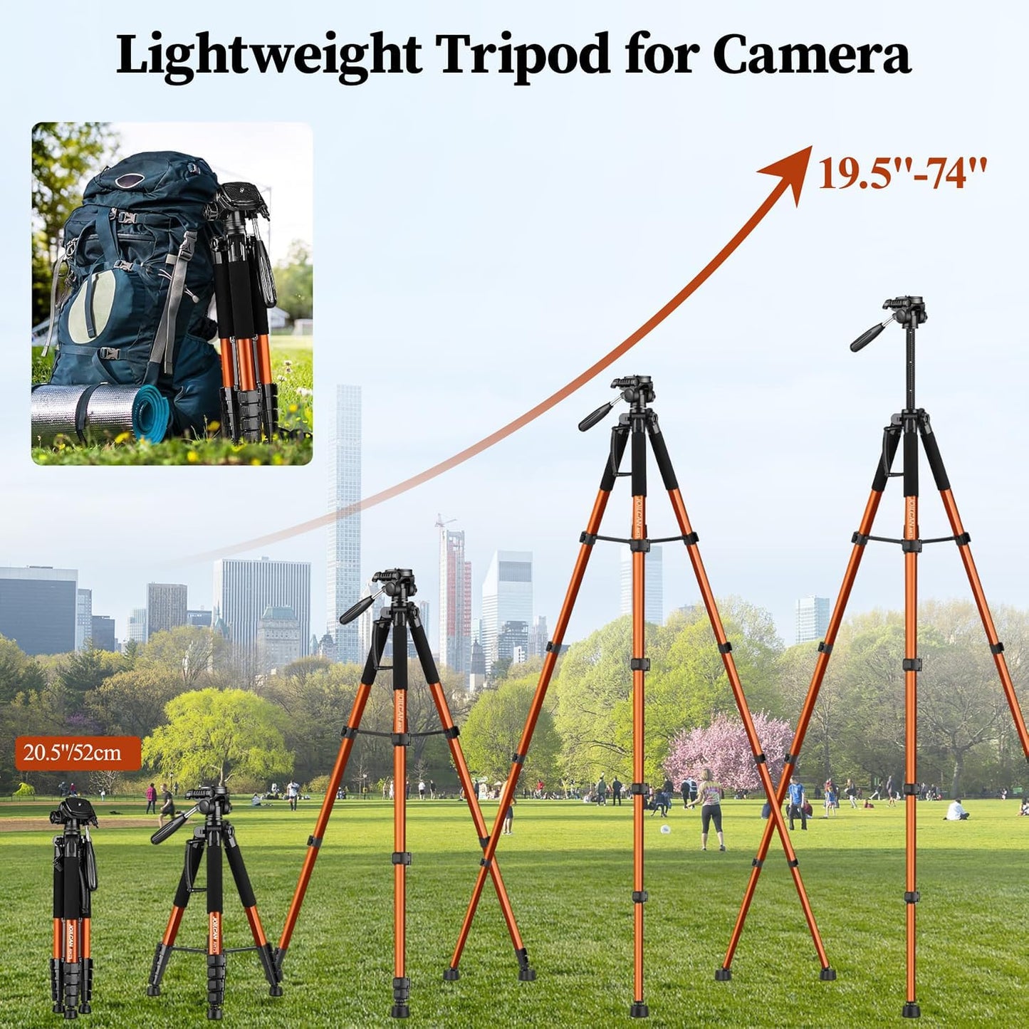 JOILCAN Tripod Camera Tripods, 74" Tripod for Camera Cell Phone Video Photography, Heavy Duty Tall Cameras Tripod Stand, Professional Travel DSLR Tripods Compatible with Canon iPhone, Max Load 15 LB （US）