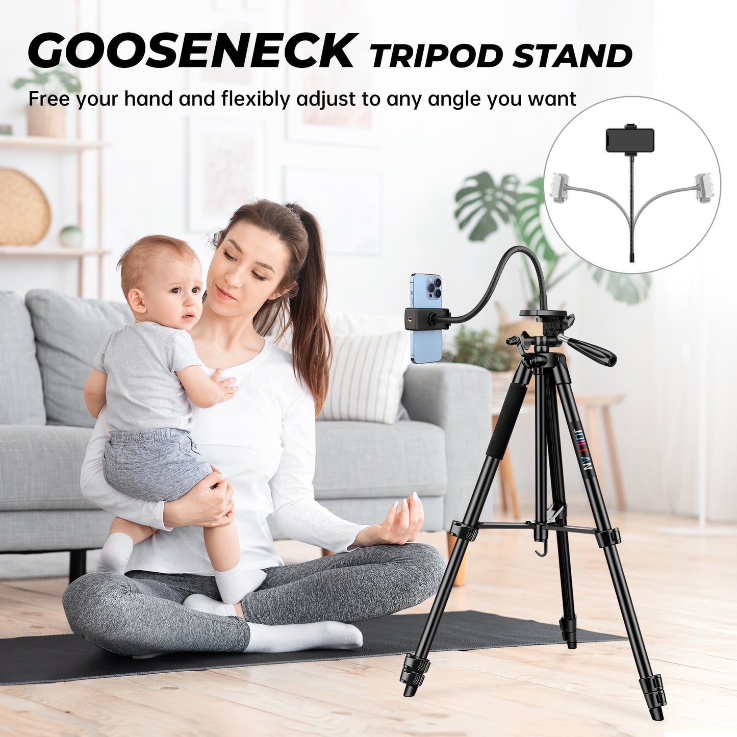 JOILCAN Phone Tripod for iPhone 67.7", Extendable Mobile Phone Tripod Stand with Remote, Phone Holder with Cold Shoe Mount, Lightweight Camera Tripod, Extendable Tripod for iPhone/Android Smartphones(EU)