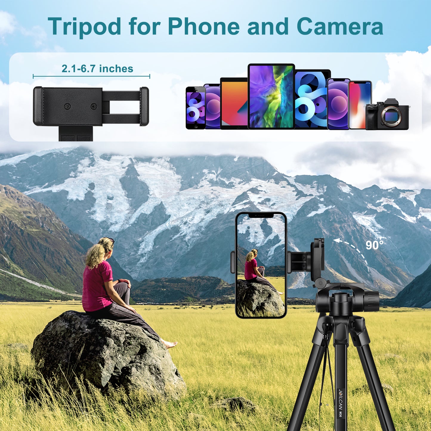 JOILCAN Phone Tripod, 68" Tripod for Phone Stand Video Recording Photos, Travel Floor Tripods Compatible with iPhone Canon Nikon DSLR, Cell Phone Tripods with Remote/Travel Bag(US)