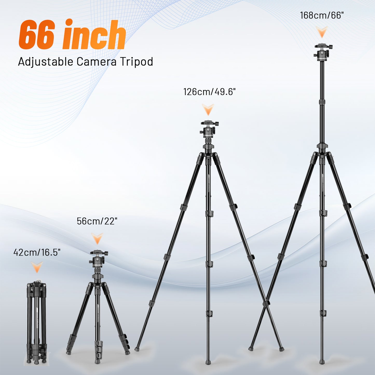JOILCAN 66" Camera Tripod, Lightweight Travel Tripod with 360° Ball Head & Phone Holder, 22lbs Max Load for DSLR, Camera, Phone, Video & Photography (Grey)（US）