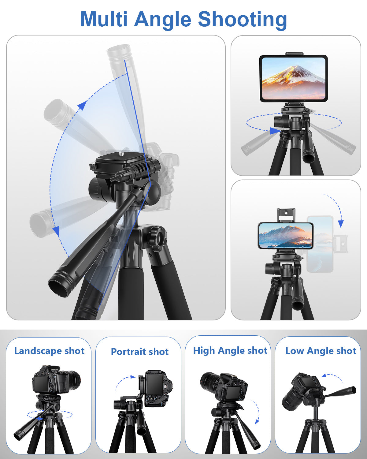 JOILCAN 67" Phone iPad Tripod, Professional Camera Tripod Stand for Tablet iPhone with 2-in-1 Holder & Carry Bag, Extendable Travel Tripod for Cellphone Camera Video Recording Live Stream Vlogging(us)