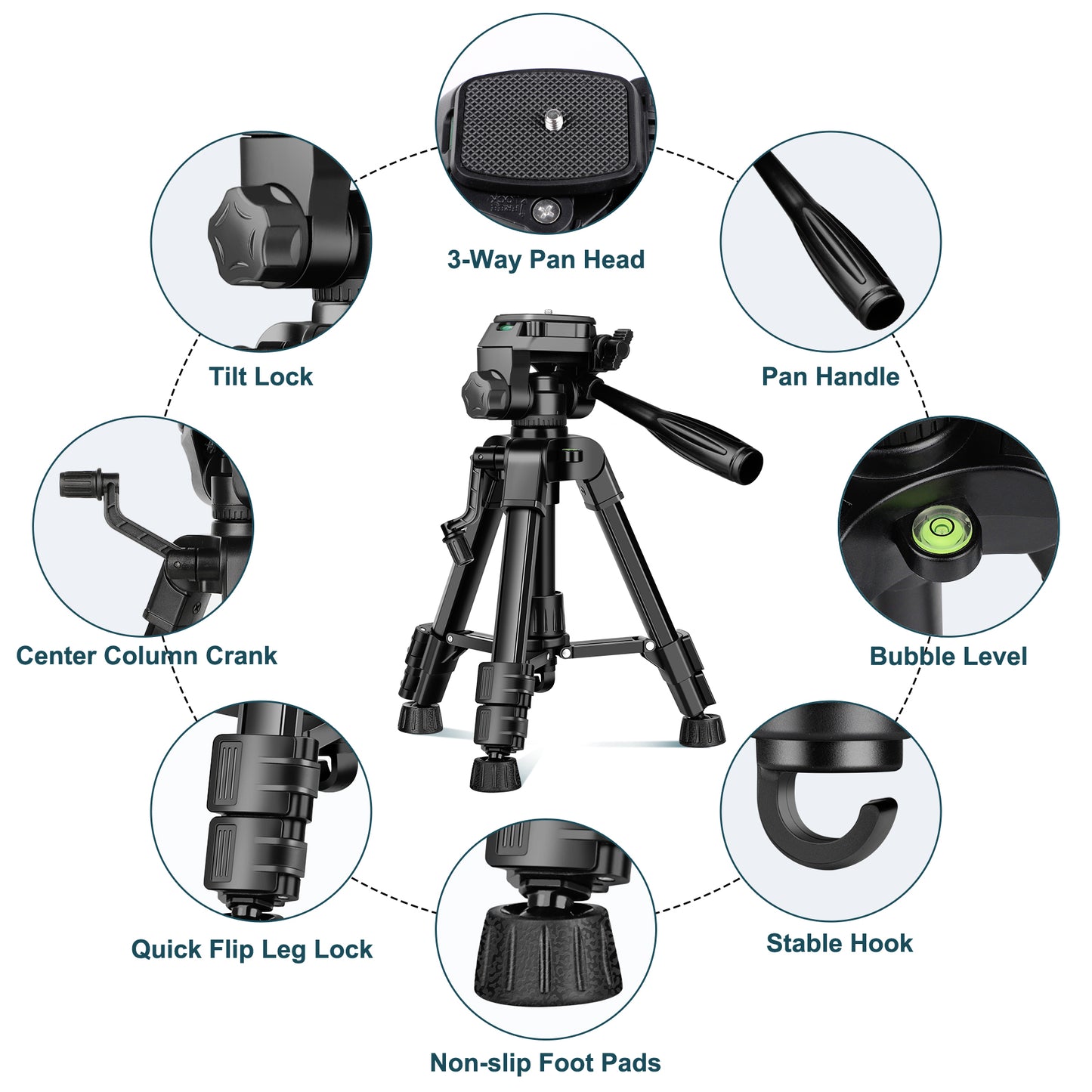 JOILCAN Mini Tripod for Camera, 25" Tabletop Camera Tripod, Portable Travel Tripod w/Phone & Tablet Holder, Lightweight Aluminum Tripods for DSLR Phone Spotting Scope(US)