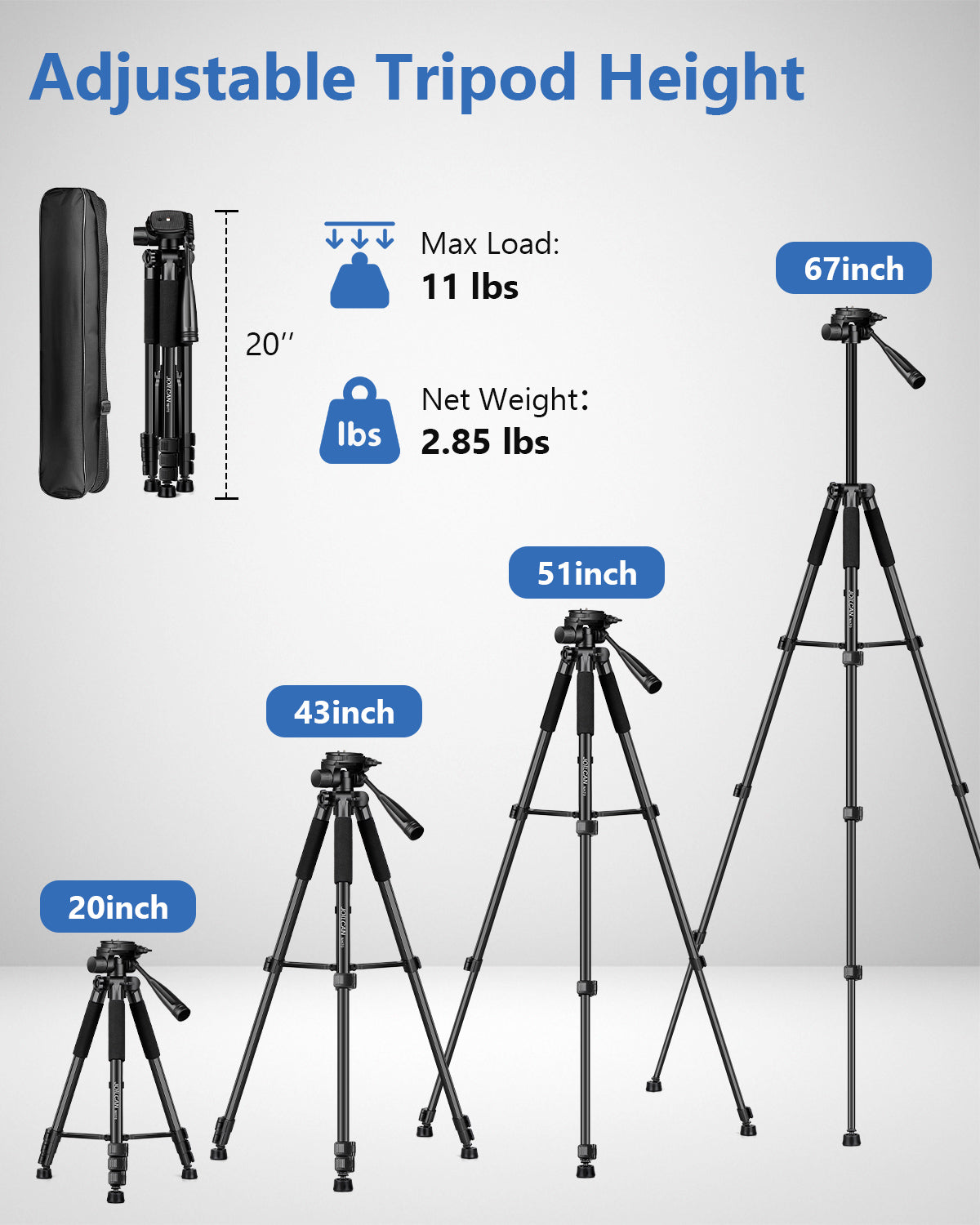 JOILCAN 67" Phone iPad Tripod, Professional Camera Tripod Stand for Tablet iPhone with 2-in-1 Holder & Carry Bag, Extendable Travel Tripod for Cellphone Camera Video Recording Live Stream Vlogging(us)