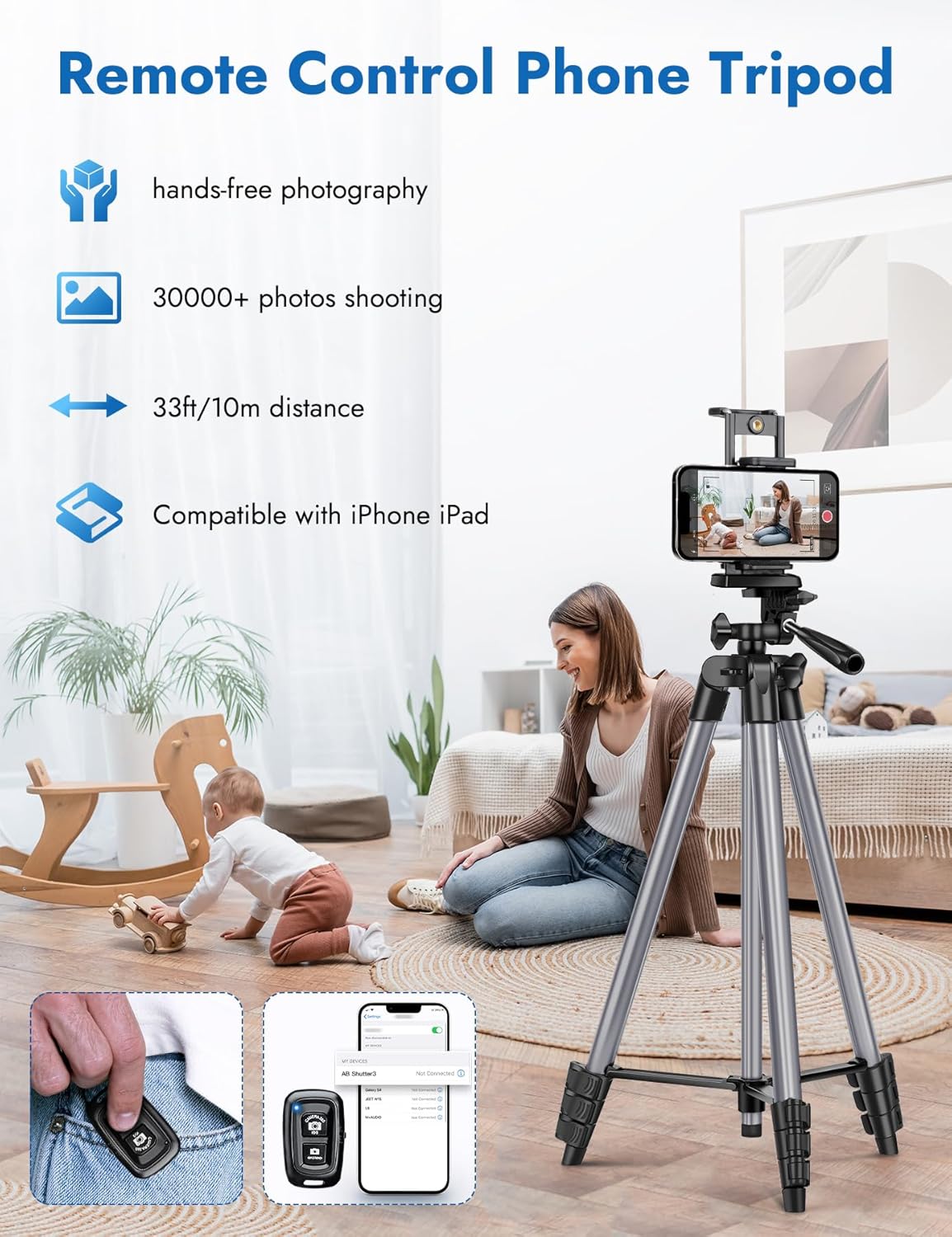 JOILCAN 67" Tripods Camera Tripod, Phone Tablet Tripod for Video Recording Vlog Photo with Remote Carry Bag, Aluminum Lightweight Travel Tripods(US)