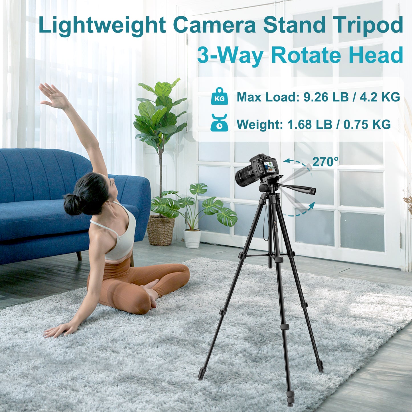 JOILCAN Phone Tripod, 68" Tripod for Phone Stand Video Recording Photos, Travel Floor Tripods Compatible with iPhone Canon Nikon DSLR, Cell Phone Tripods with Remote/Travel Bag(US)