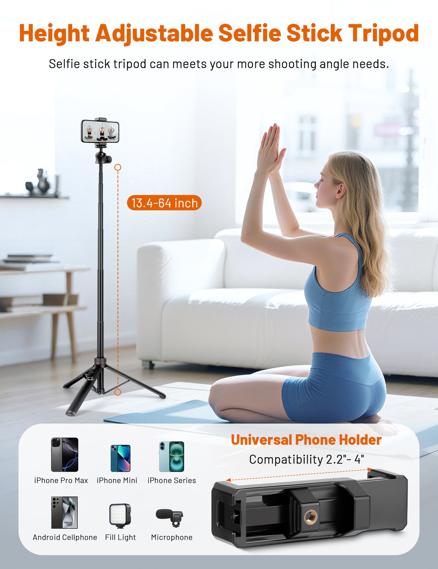 JOILCAN Tripod for iPhone & Camera, 64" Selfie Stick with 360° Ball Head Remote & Phone Holder, Extendable Portable Phone Tripod Stand for Travel Vlog Compatible with Canon Sony DLSR DJI（US）