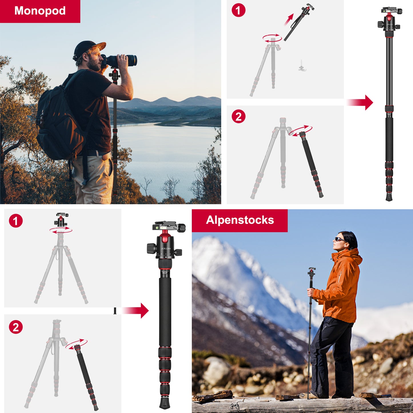 80/85 inches Heavy Duty Tripod for Camera and Phone, 85" Camera Monopod Tripods, DSLR Binoculars Spotting Scope Camcorders Video Tripod Stand, 360 Degree Ball Head, 35 lbs Loads(US)