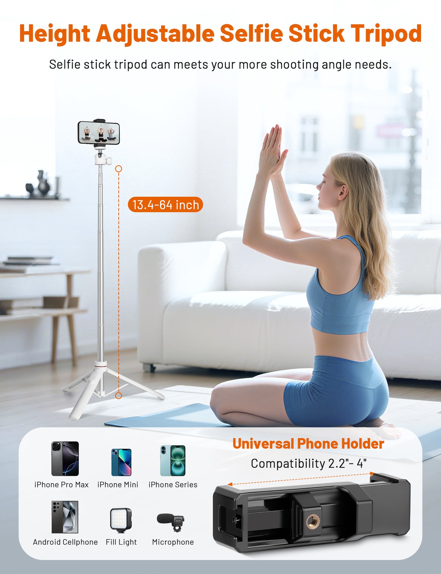 JOILCAN Tripod for iPhone & Camera, 64" Selfie Stick with 360° Ball Head Remote & Phone Holder, Extendable Portable Phone Tripod Stand for Travel Vlog Compatible with Canon Sony DLSR DJI(US)