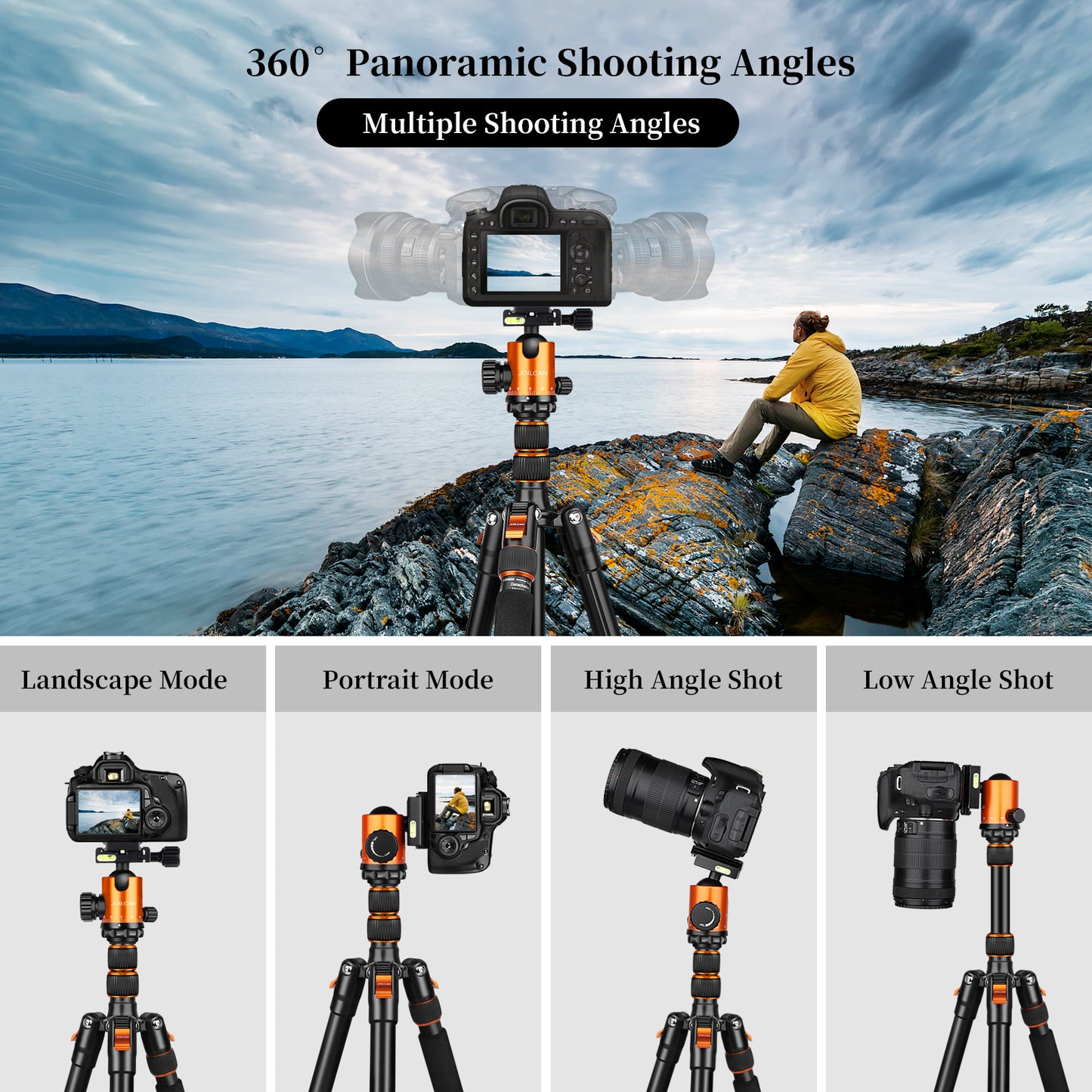 JOILCAN Camera Tripod, 80" Compact Aluminum Tripod Monopod with 360°Panorama Ball Head, Lightweight Travel Tripod with Phone Holder and carrying bag, Max Load 22lbs(EU)