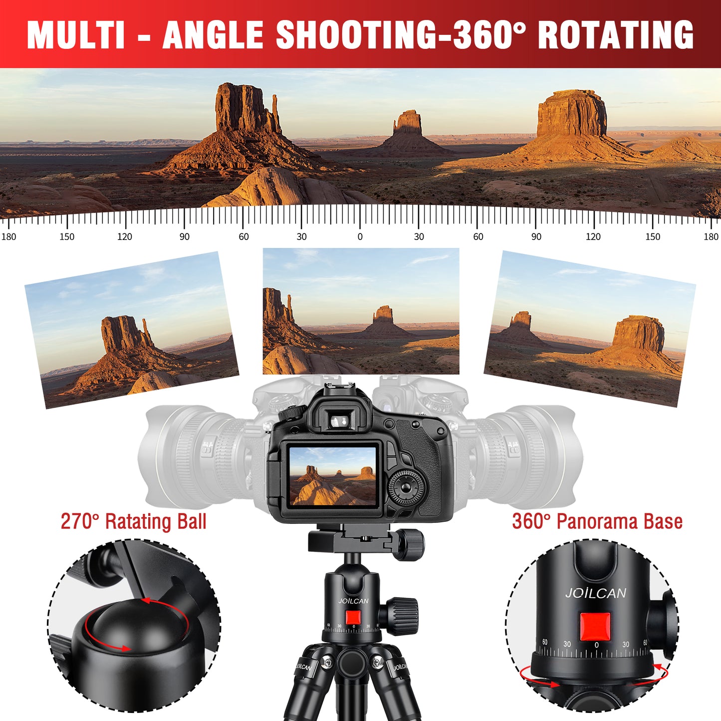 JOILCAN Mini Tripod for Camera, 21" Aluminum Desktop Tripod with 360° Ball Head, Portable Travel Tripods for DSLR Phone Projector, Load up to 15lb(US）