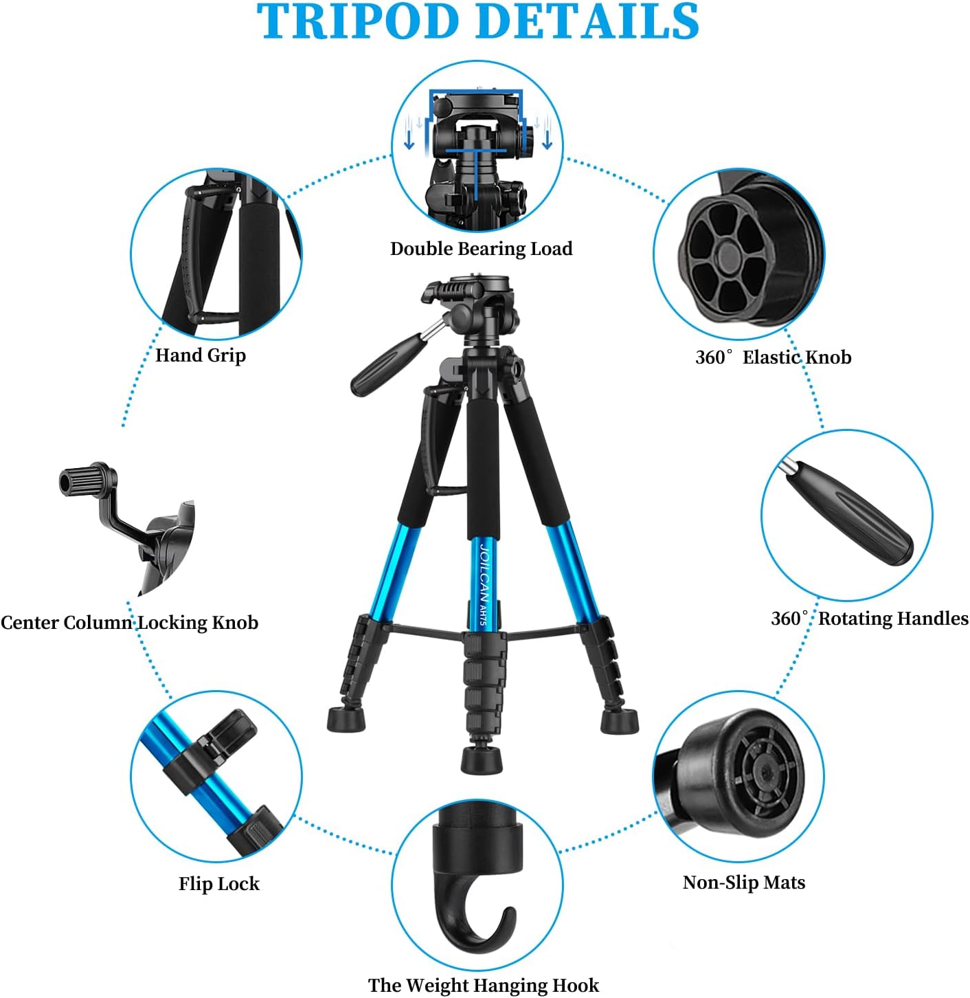 JOILCAN Tripod Camera Tripods, 74" Tripod for Camera Cell Phone Video Recording, Heavy Duty Tall Camera Tripod Stand, Professional Travel DSLR Tripods Compatible with Canon iPhone, Max Load 15 LB (US)
