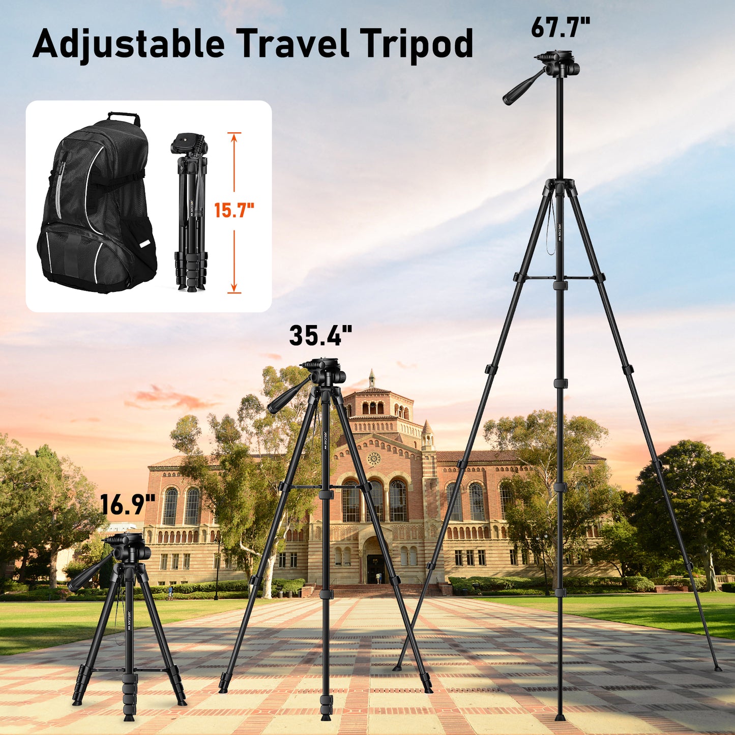 JOILCAN Camera Tripod, 68" Tablet Tripod Stand for Phone Cameras, Travel Tripods Compatible with iPad iPhone DSLR SLR Projector, Cell Phone Tripods Stand with Remote/Travel Bag / 2 in 1 Mount(US)