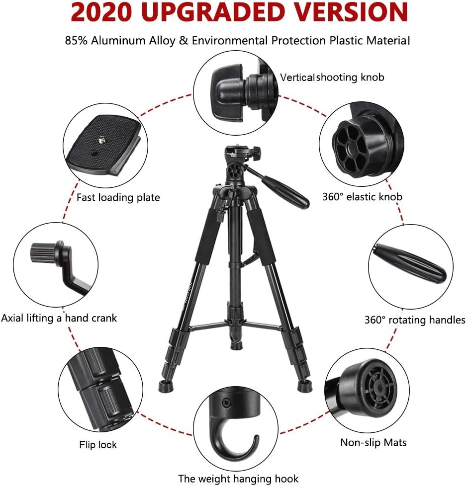 JOILCAN Camera Tripod for Canon Nikon DSLR, Lightweight Aluminum Travel Tripod Stand 11 lbs Load with Universal Phone Mount and 2 pcs Quick Plates(EU)