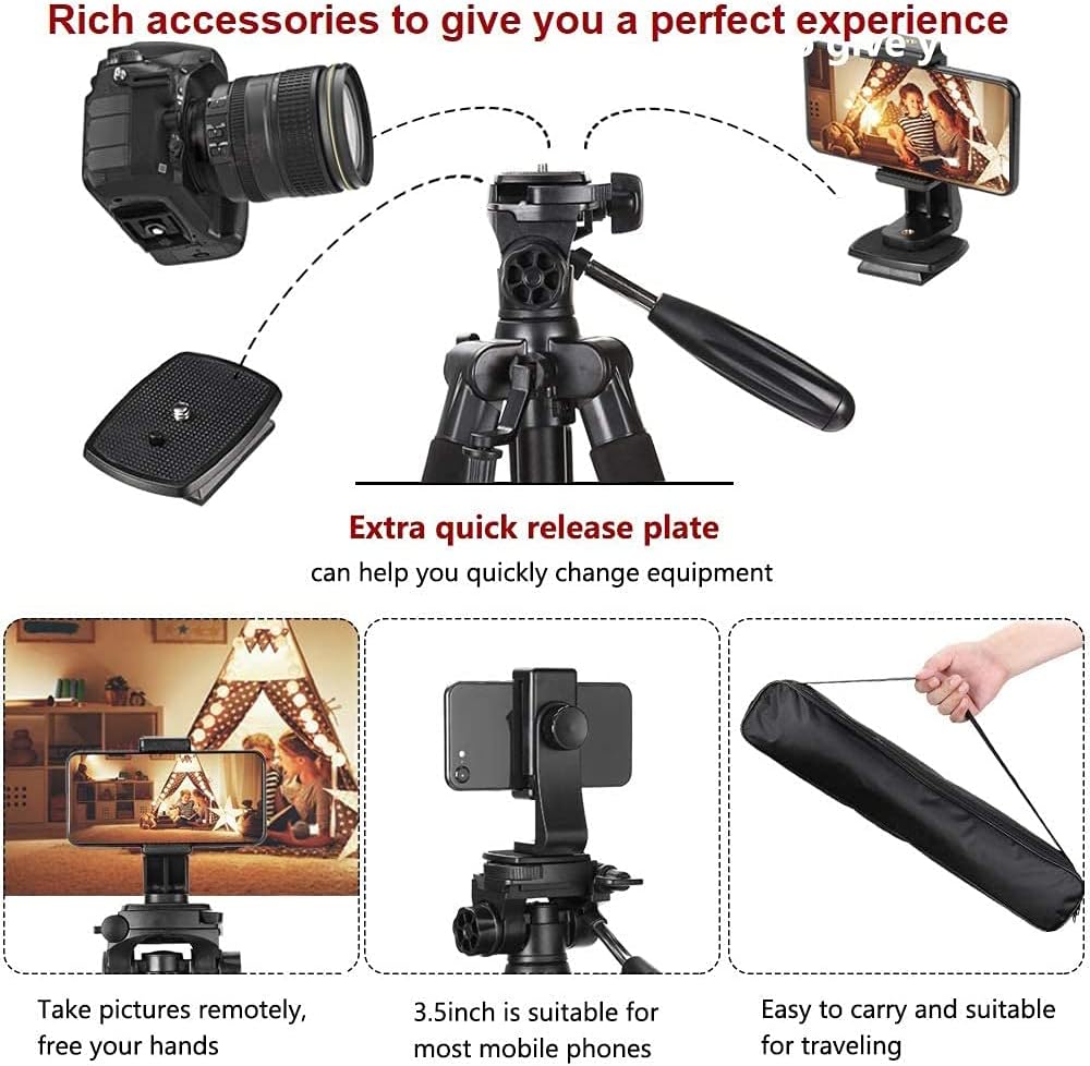JOILCAN Camera Tripod for Canon Nikon DSLR, Lightweight Aluminum Travel Tripod Stand 11 lbs Load with Universal Phone Mount and 2 pcs Quick Plates(EU)