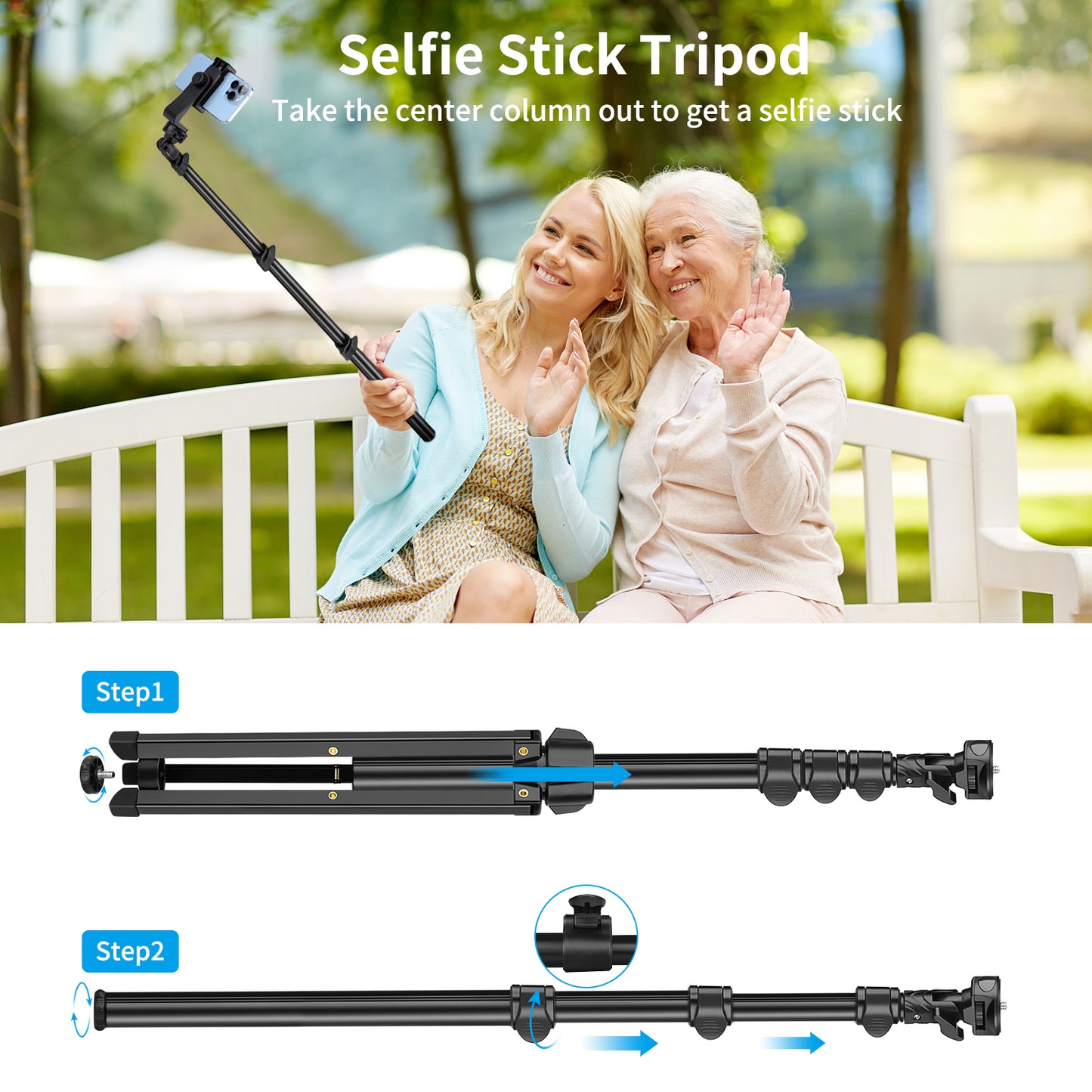 JOILCAN 56" Phone Tripod for iPhone, Aluminum Selfie Stick Tripod with Wireless Remote Control & Phone Holder, Extendable Tripod for Smartphone, Compatible with iPhone & Android Phones, DSLR Camera(EU)