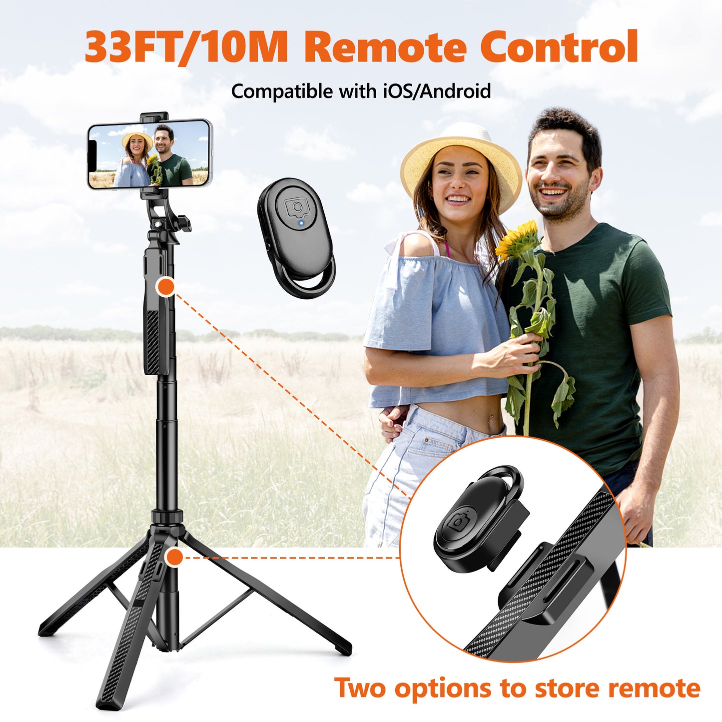 JOILCAN 70" Cell Phone Selfie Stick Tripod, Extendable Mobile Phone Tripod with Remote, Portable Smartphone Tripod Stand with Anti-Shake Handle, Selfie Monopod Compatible with iPhone/Samsung/Huawei(EU)