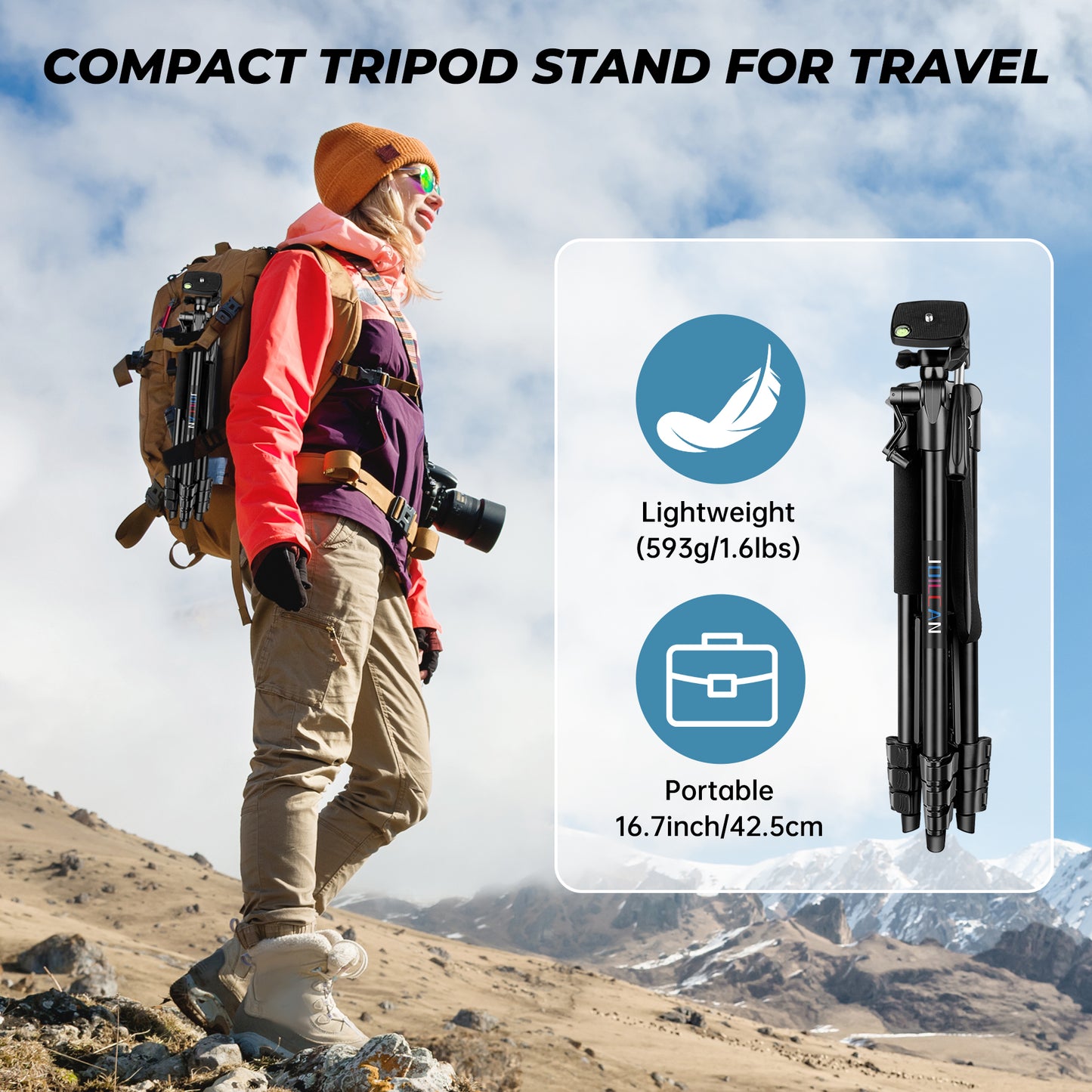 JOILCAN Phone Tripod for iPhone 67.7", Extendable Mobile Phone Tripod Stand with Remote, Phone Holder with Cold Shoe Mount, Lightweight Camera Tripod, Extendable Tripod for iPhone/Android Smartphones(EU)