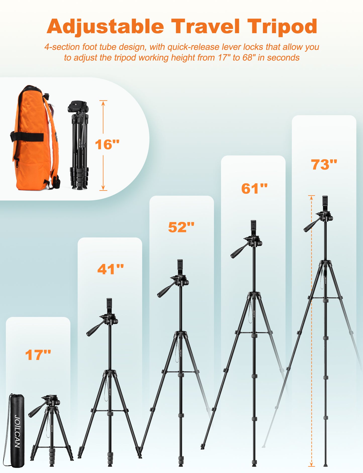 JOILCAN Phone Tripod Stand, 68" Tripod for iPad iPhone Tablet with Remote Universal Holder Carry Bag, Travel Aluminum Tripod for Video Recording Photos Vlogging Compatible with iPad Pro iPhone Camera(US)