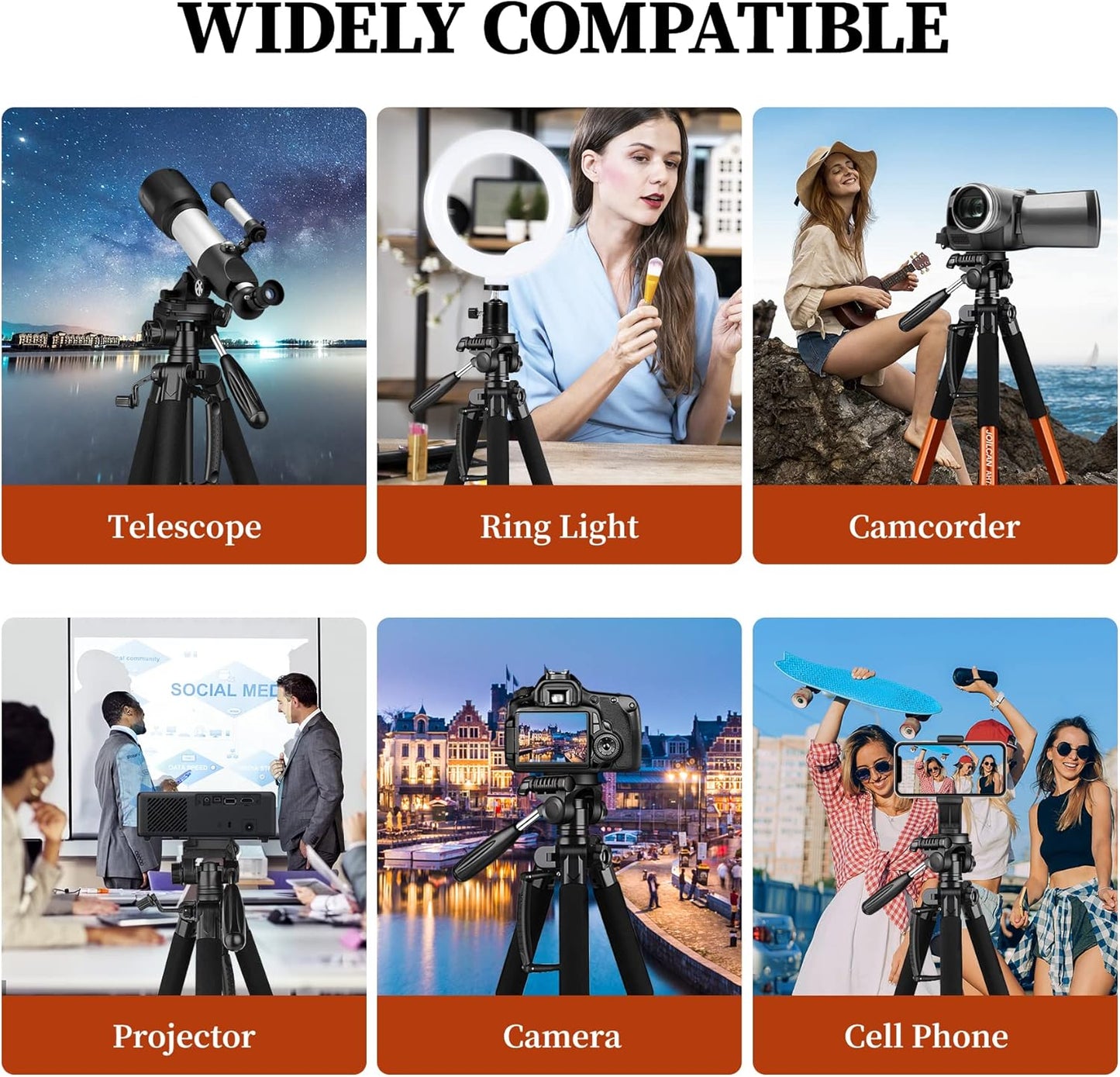 JOILCAN Tripod Camera Tripods, 74" Tripod for Camera Cell Phone Video Photography, Heavy Duty Tall Cameras Tripod Stand, Professional Travel DSLR Tripods Compatible with Canon iPhone, Max Load 15 LB （US）