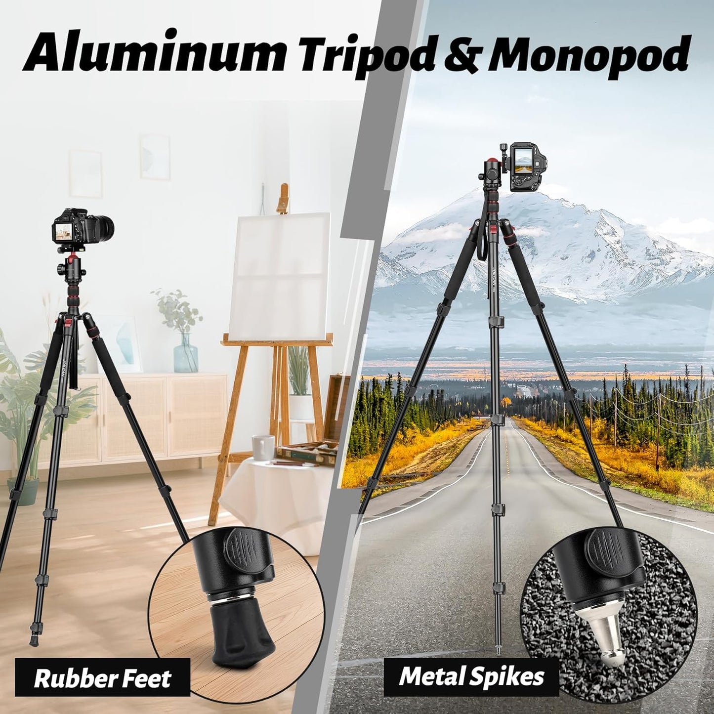 JOILCAN Tripod for Camera, 81" Aluminum Camera Tripod Monopod for DSLR, Heavy Duty Travel Tripods for Spotting Scope Binoculars Laser Level, Payload 35Lb(US