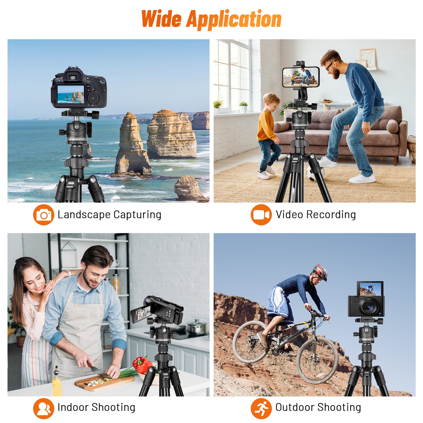 JOILCAN 66" Camera Tripod, Lightweight Travel Tripod with 360° Ball Head & Phone Holder, 22lbs Max Load for DSLR, Camera, Phone, Video & Photography (Grey)（US）