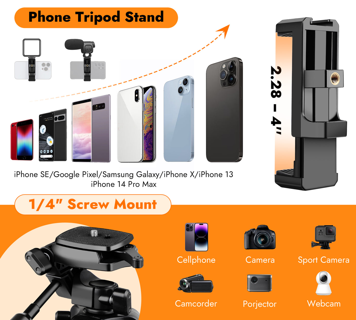 JOILCAN Phone Tripod Stand - 67" Aluminum Extendable Tripod with Remote, Portable Tripods for iPhone Photos Selfie & Video, Compatible with iPhone DSLR Camera Projector(US)