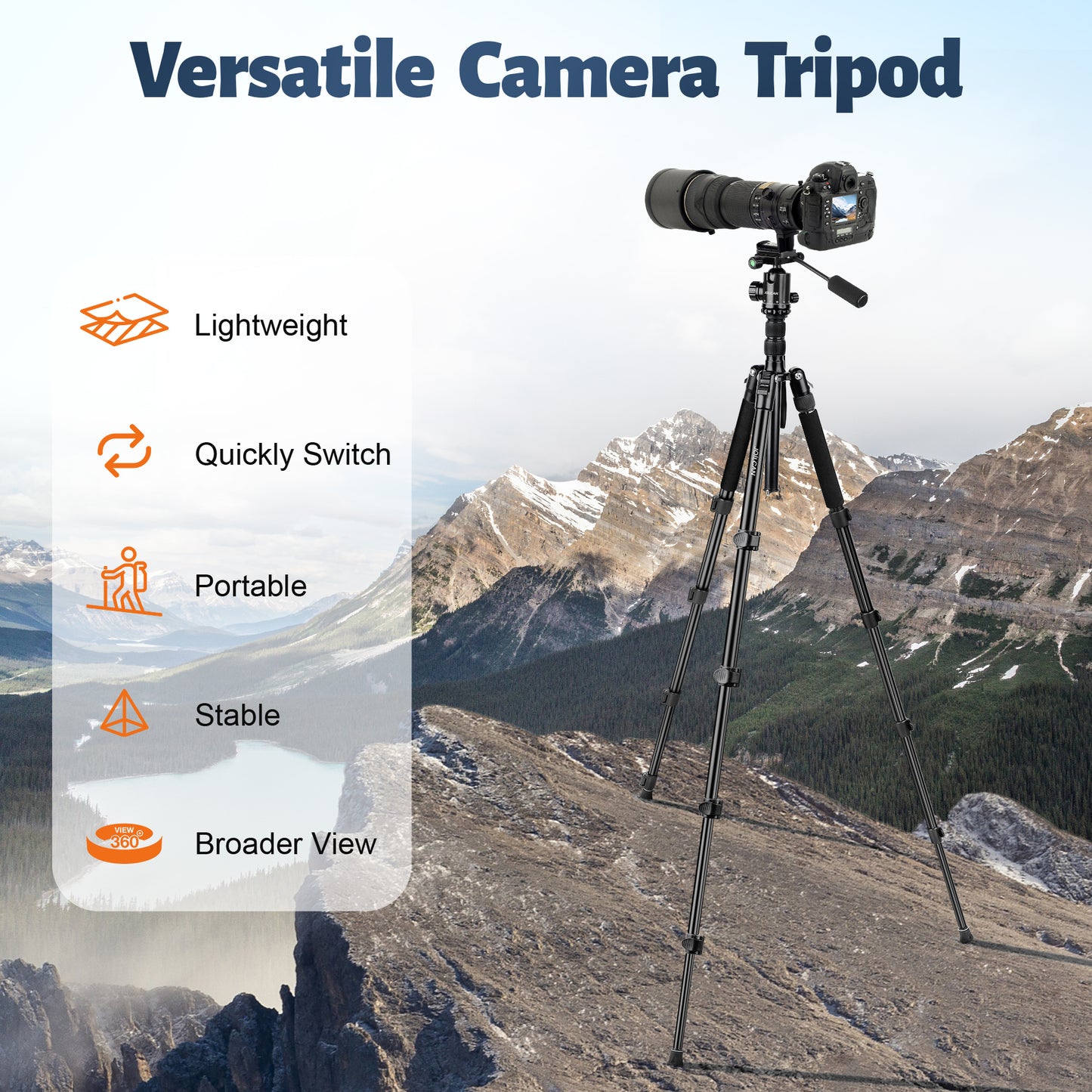 JOILCAN Camera Tripod, 83" Aluminum Tripods & Monopods with Metal Handle, Heavy Duty Tripod for DSLR Camera Lasers Binoculars Telescope Spotting Scope, Payload 35Lb(US)