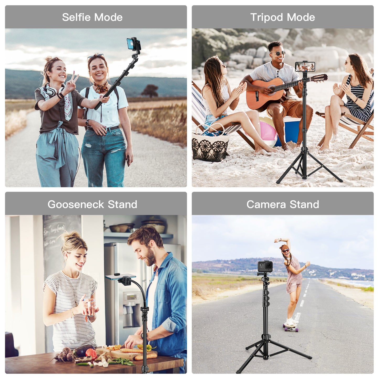 JOILCAN Phone Tripod Stand for Smartphone, Gooseneck Aluminum Mobile Phone Tripod for iPhone, Selfie Stick Tripod with Remote Control & Phone Holder for iPhone 14/13/12/11, Action Camera(EU)