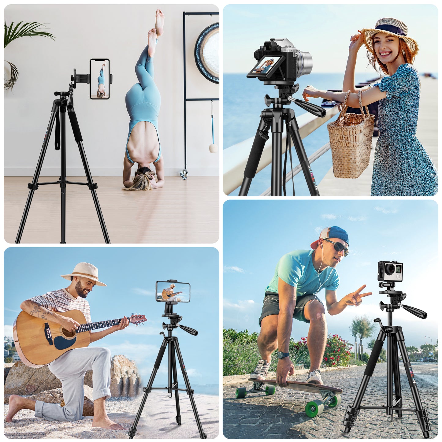 JOILCAN Phone Tripod Stand, 54" Aluminum Extendable Camera Tripod with Phone Holder & Control Remote Shutter for Android/iOS, Lightweight Portable Tripod for iPhone/Smartphone/Action Camera(EU)