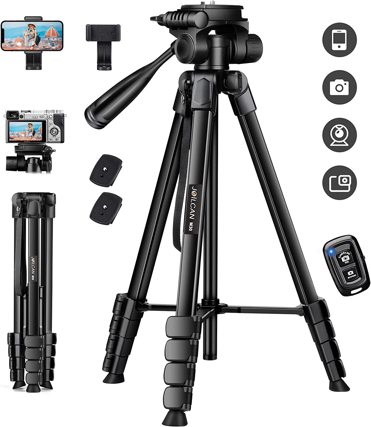 68" Phone Tripod, Camera Tripod Stand for Phone Photos Video, Travel Floor Tripods Compatible with iPhone Canon Nikon DSLR, Cell Phone Tripods with Remote/Travel Bag/Phone Holder(USA)