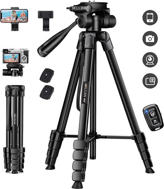 68" Phone Tripod, Camera Tripod Stand for Phone Photos Video, Travel Floor Tripods Compatible with iPhone Canon Nikon DSLR, Cell Phone Tripods with Remote/Travel Bag/Phone Holder(USA)