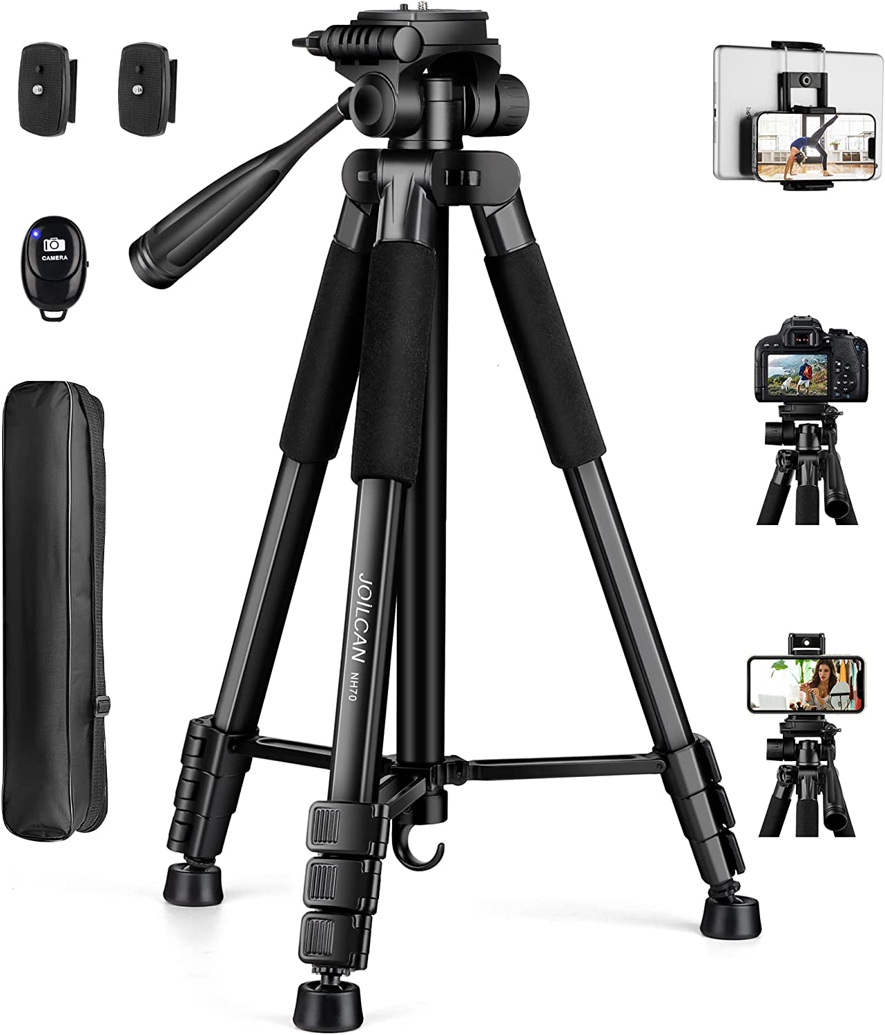 Camera Tripod, 67" Tripod for Camera Stand, Heavy Duty Tripod with Remote & Travel Bag for Projectors, Lasers, DSLR, Webcam, Aluminum Phone Tripod for Video Recording Photo Vlogging(USA)