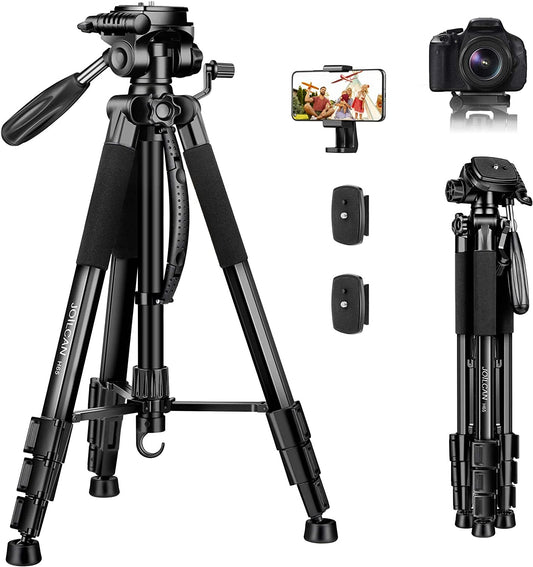 JOILCAN Camera Tripod for Canon Nikon DSLR, Lightweight Aluminum Travel Tripod Stand 11 lbs Load with Universal Phone Mount and 2 pcs Quick Plates(EU)