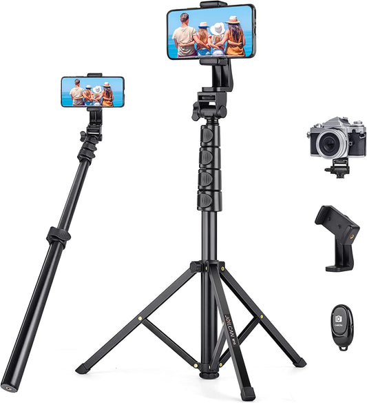 JOILCAN Phone Tripod, 70" Extendable Selfie Stick Tripod for iPhone with Wireless Remote Shutter, Lightweight Portable Camera Tripod with Phone Holder, Compatible with iOS/ Android/ Small Camera(EU)