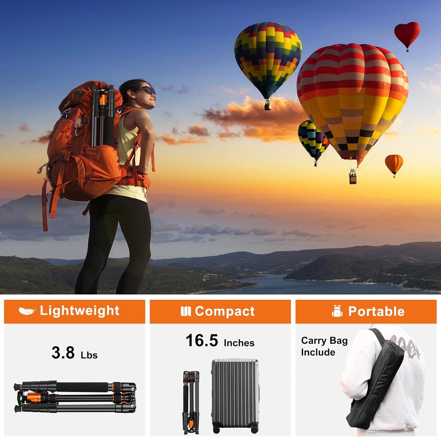 JOILCAN Tripod for Camera, 81" Aluminum Camera Tripod Stand, 83" DSLR Tripods & Monopods, Heavy Duty Travel Tripod for Binoculars Spotting Scope Telescope, Max Load 35lb(US）