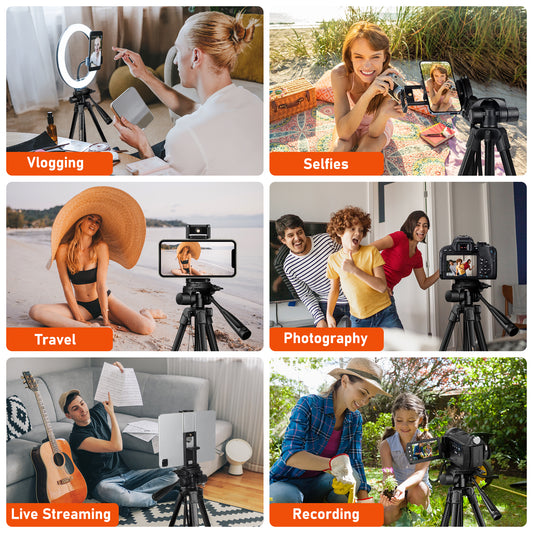 JOILCAN Camera Tripod, 68" Tablet Tripod Stand for Phone Cameras, Travel Tripods Compatible with iPad iPhone DSLR SLR Projector, Cell Phone Tripods Stand with Remote/Travel Bag / 2 in 1 Mount(US)