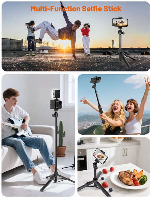 JOILCAN Tripod for iPhone & Camera, 64" Selfie Stick with 360° Ball Head Remote & Phone Holder, Extendable Portable Phone Tripod Stand for Travel Vlog Compatible with Canon Sony DLSR DJI（US）