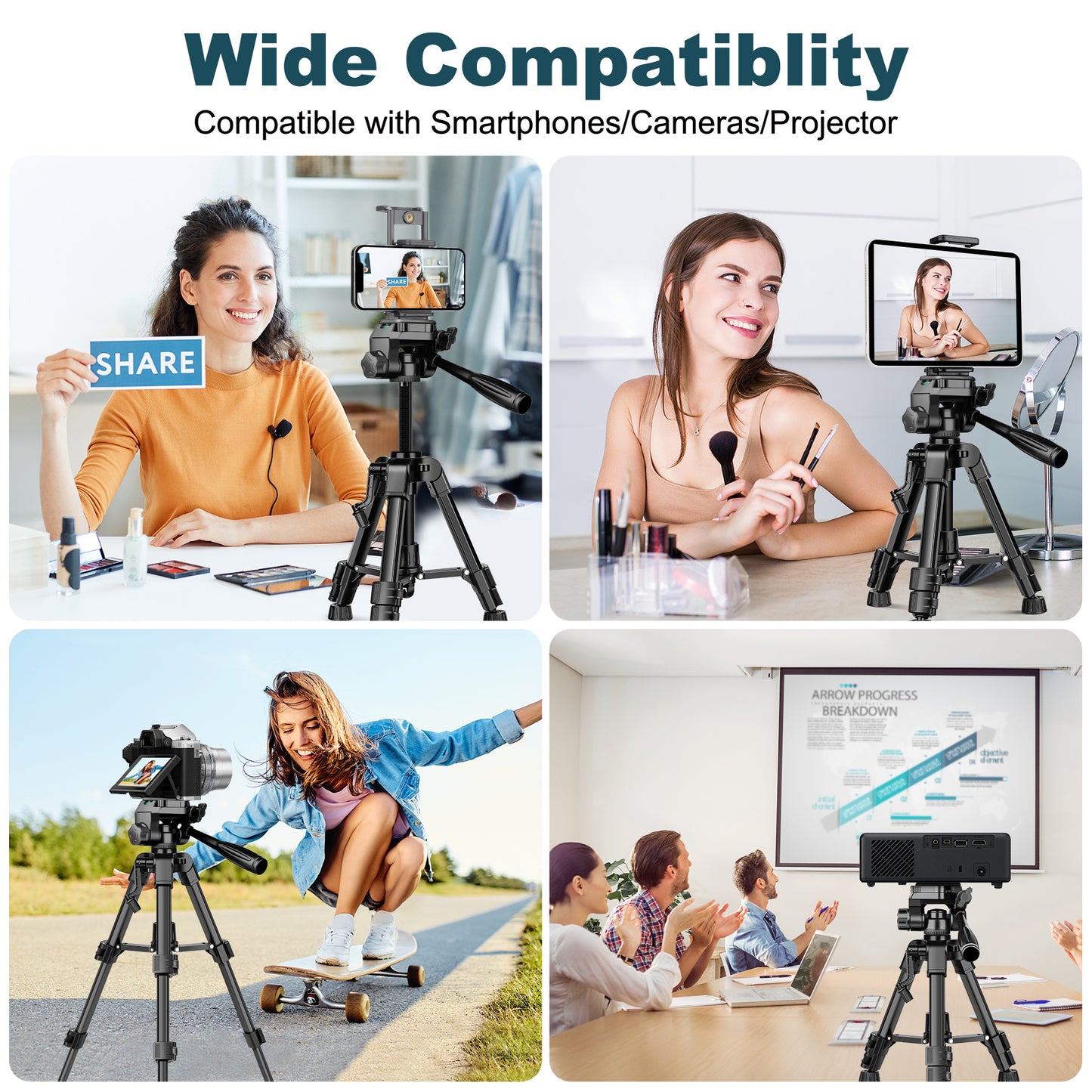 JOILCAN Mini Tripod for Camera, 25" Tabletop Camera Tripod, Portable Travel Tripod w/Phone & Tablet Holder, Lightweight Aluminum Tripods for DSLR Phone Spotting Scope(US)