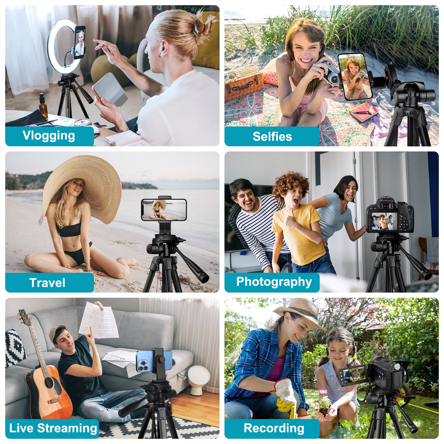 JOILCAN Phone Tripod, 68" Tripod for Phone Stand Video Recording Photos, Travel Floor Tripods Compatible with iPhone Canon Nikon DSLR, Cell Phone Tripods with Remote/Travel Bag(US)