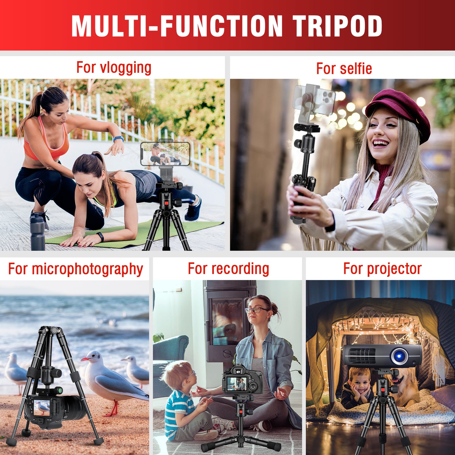 JOILCAN Mini Tripod for Camera, 21" Aluminum Desktop Tripod with 360° Ball Head, Portable Travel Tripods for DSLR Phone Projector, Load up to 15lb(US）